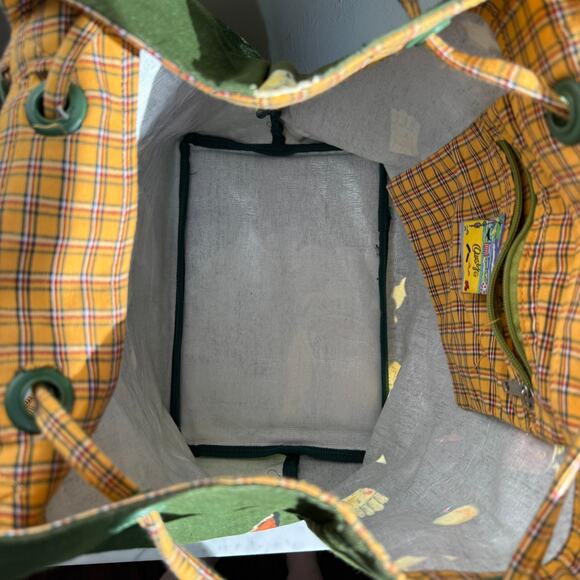 Quasby Golf Print Canvas Tote Bag Green Yellow Plaid Lined - Picture 7 of 8